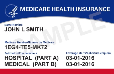 Imagen de muestra del frente de una tarjeta de Medicare
