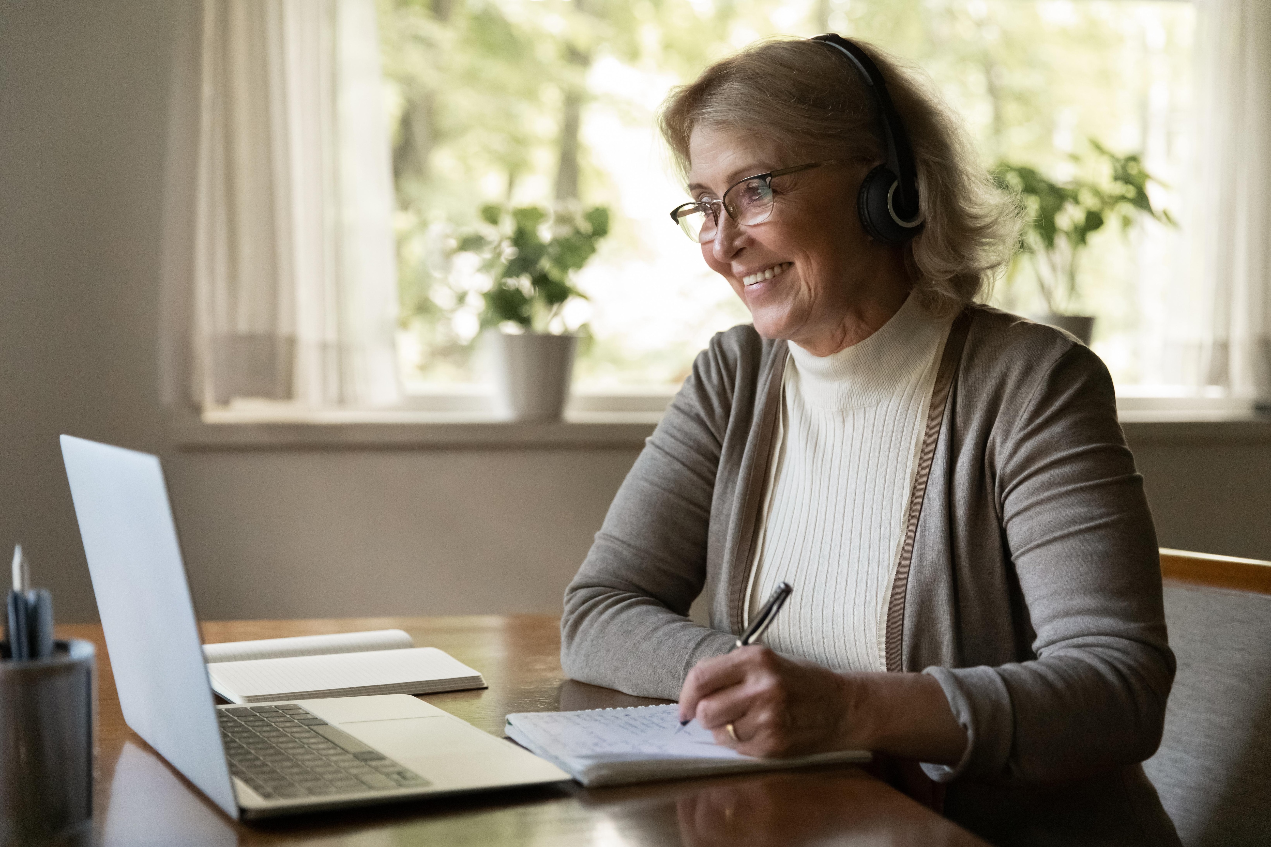 woman taking an online class