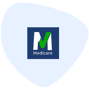 La letra M con la palabra Medicare debajo que representa la aplicación móvil "Qué está cubierto" de Medicare
